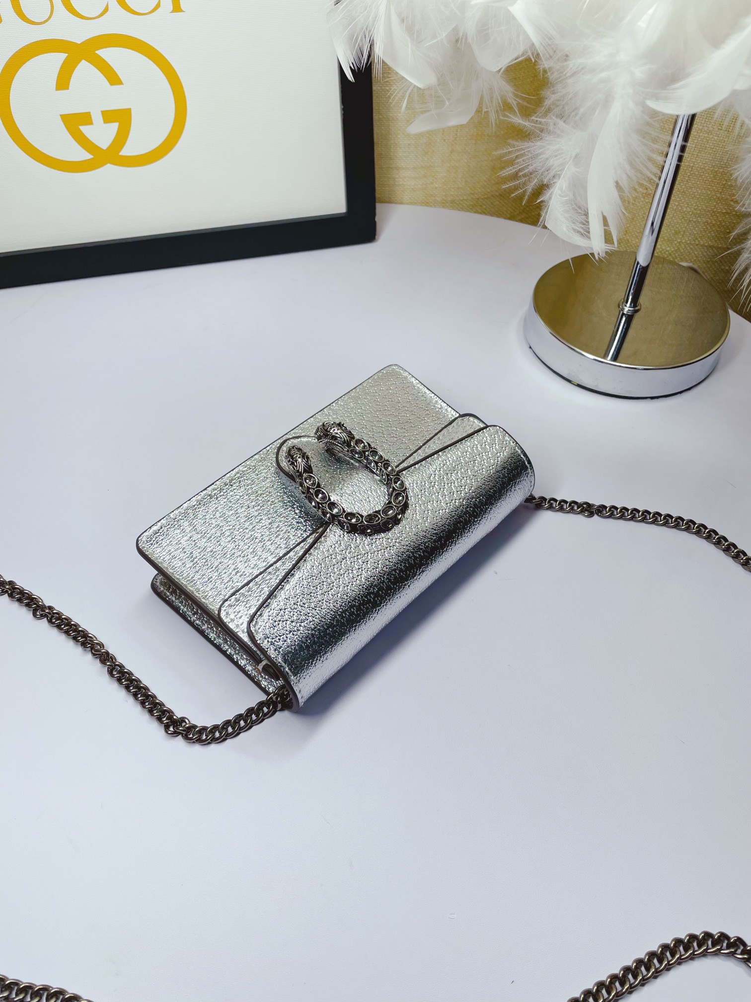 Gvc*1 Dionysus S*per Mini Bag Silver For Women, Women’s Bags 6.5in/17cm GG 476432 1TRBN 8173