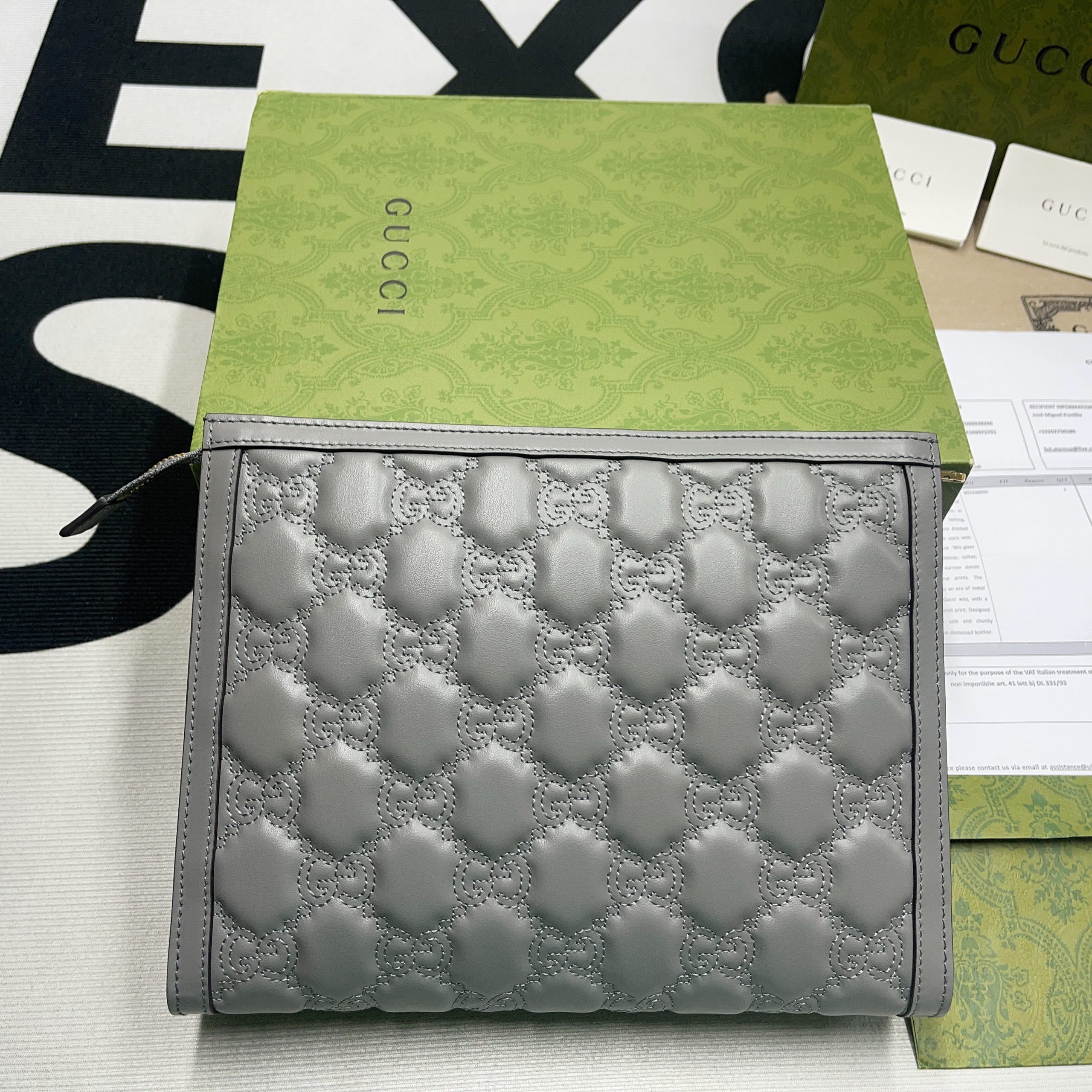 Gvc*1 GG Matelassé Pouch Black/Brown/ Grey For Women‎ 723780 UM8IG 1000 10.6 in/ 27 cm