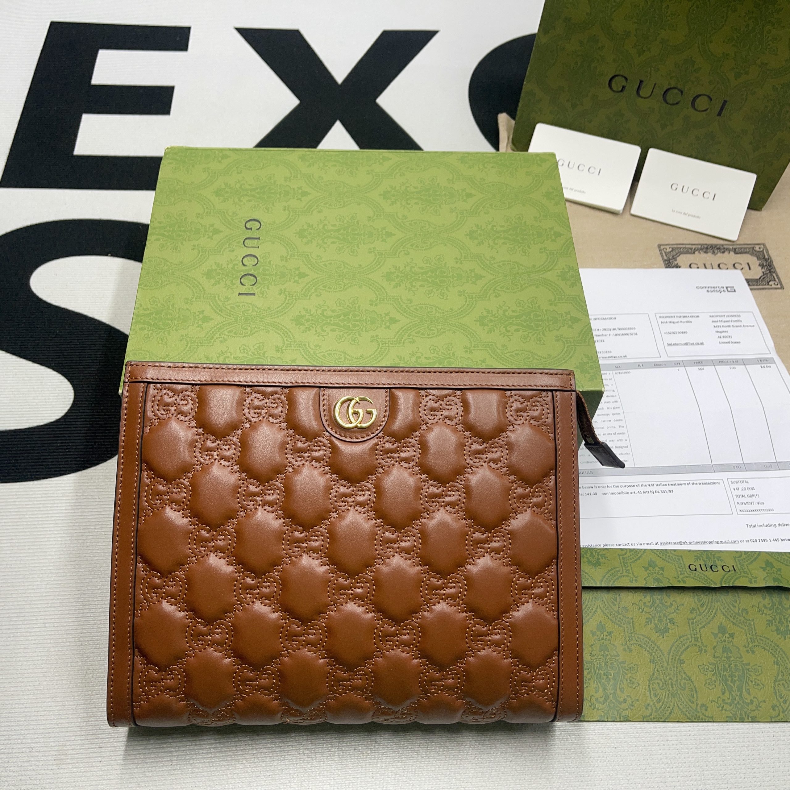 Gvc*1 GG Matelassé Pouch Black/Brown/ Grey For Women‎ 723780 UM8IG 1000 10.6 in/ 27 cm