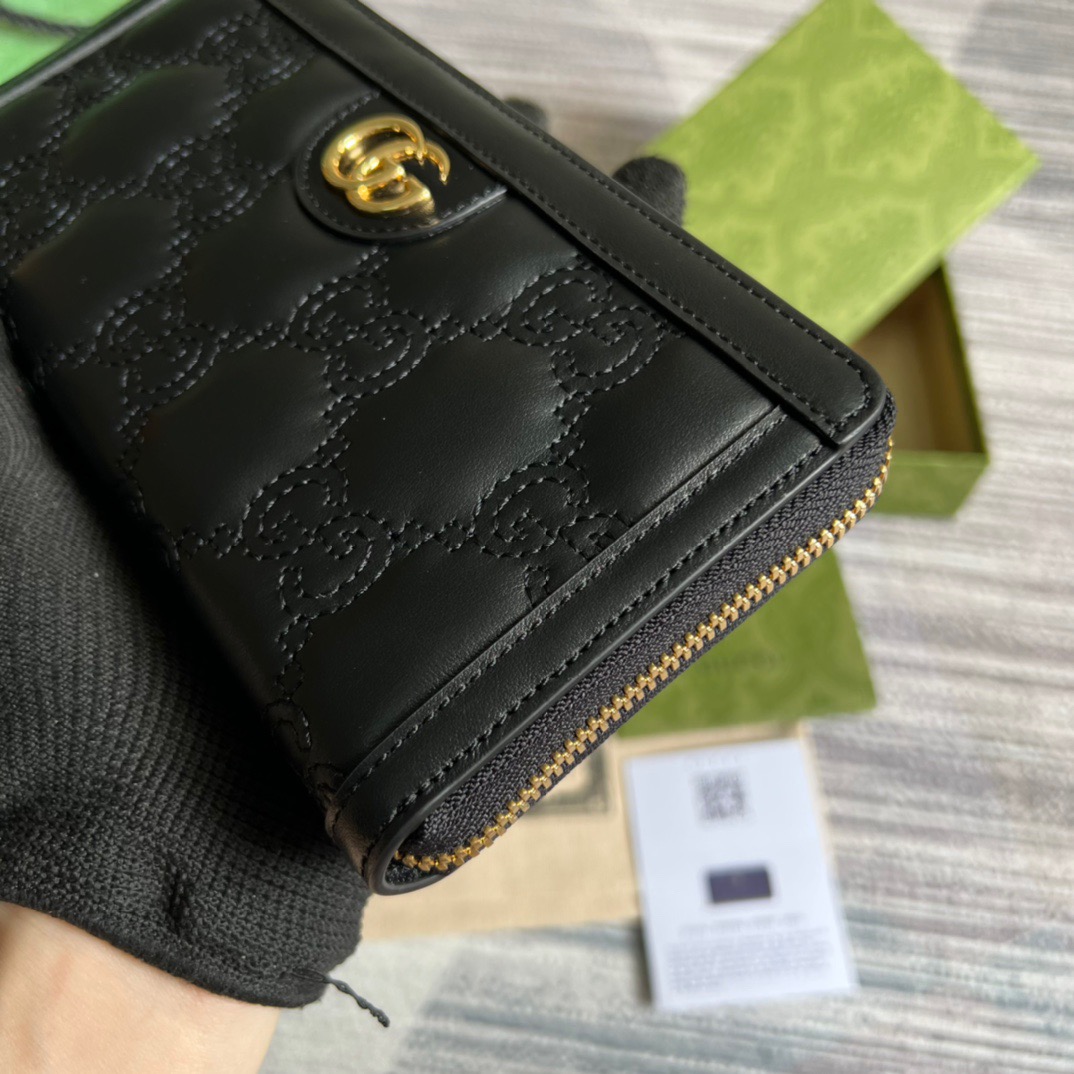 Gvc*1 GG Matelassé Zip-Around Wallet Black For Women‎ 723784 UM8IG 1000 7.6 in/ 19.5 cm