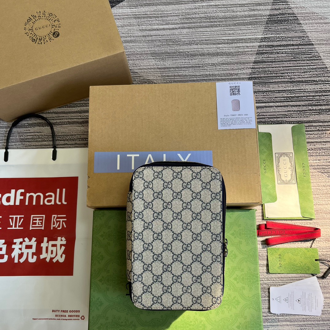 Gvc*1 GG Mini Packing Cube Svp*me Canvas Beige/Grey For Men 8.7in/22cm ‎‎‎726657 KGD0N 4060