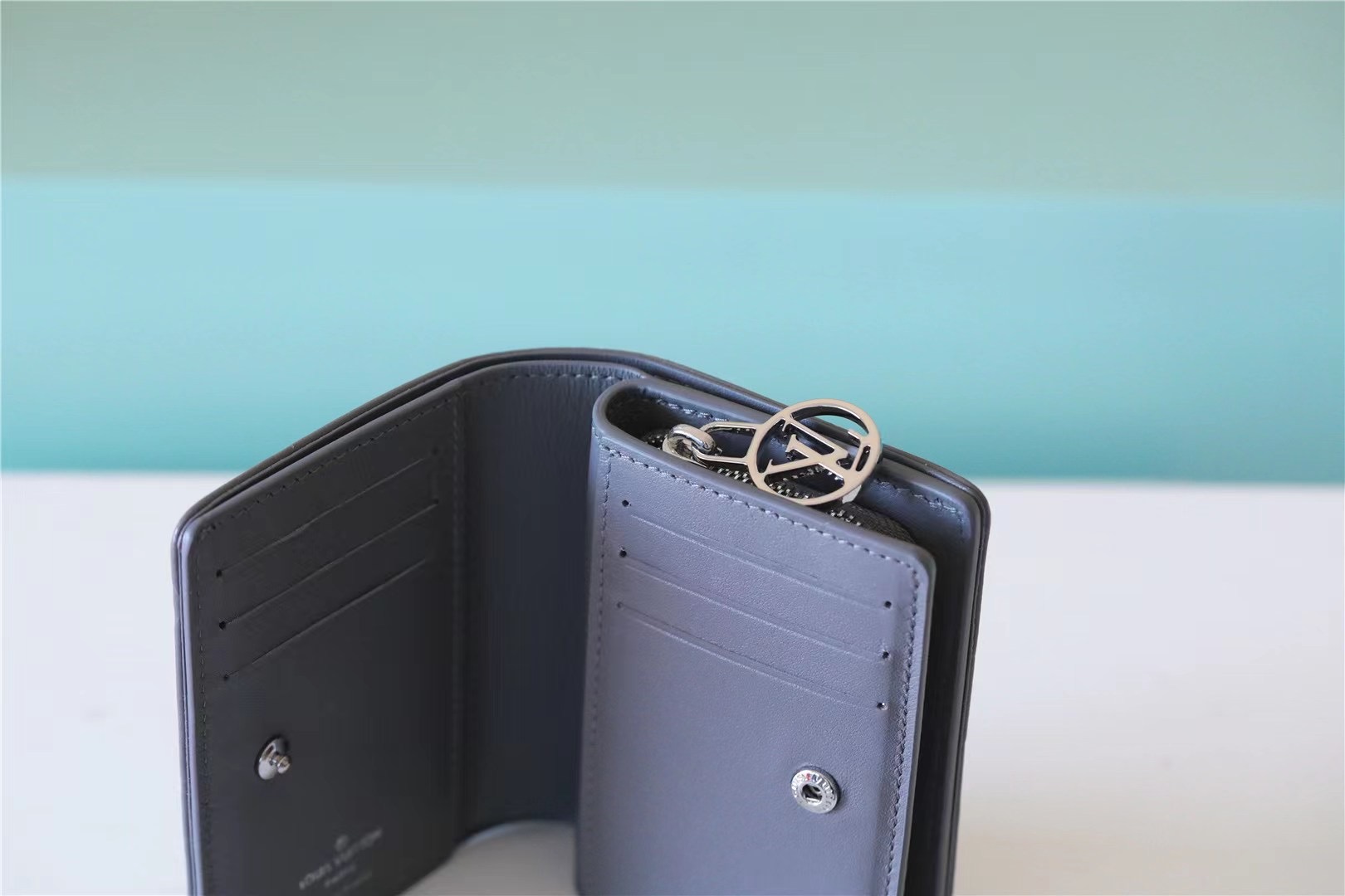 Lou Wallet Monogram Embossed Grey For Women 4.3in/11cm