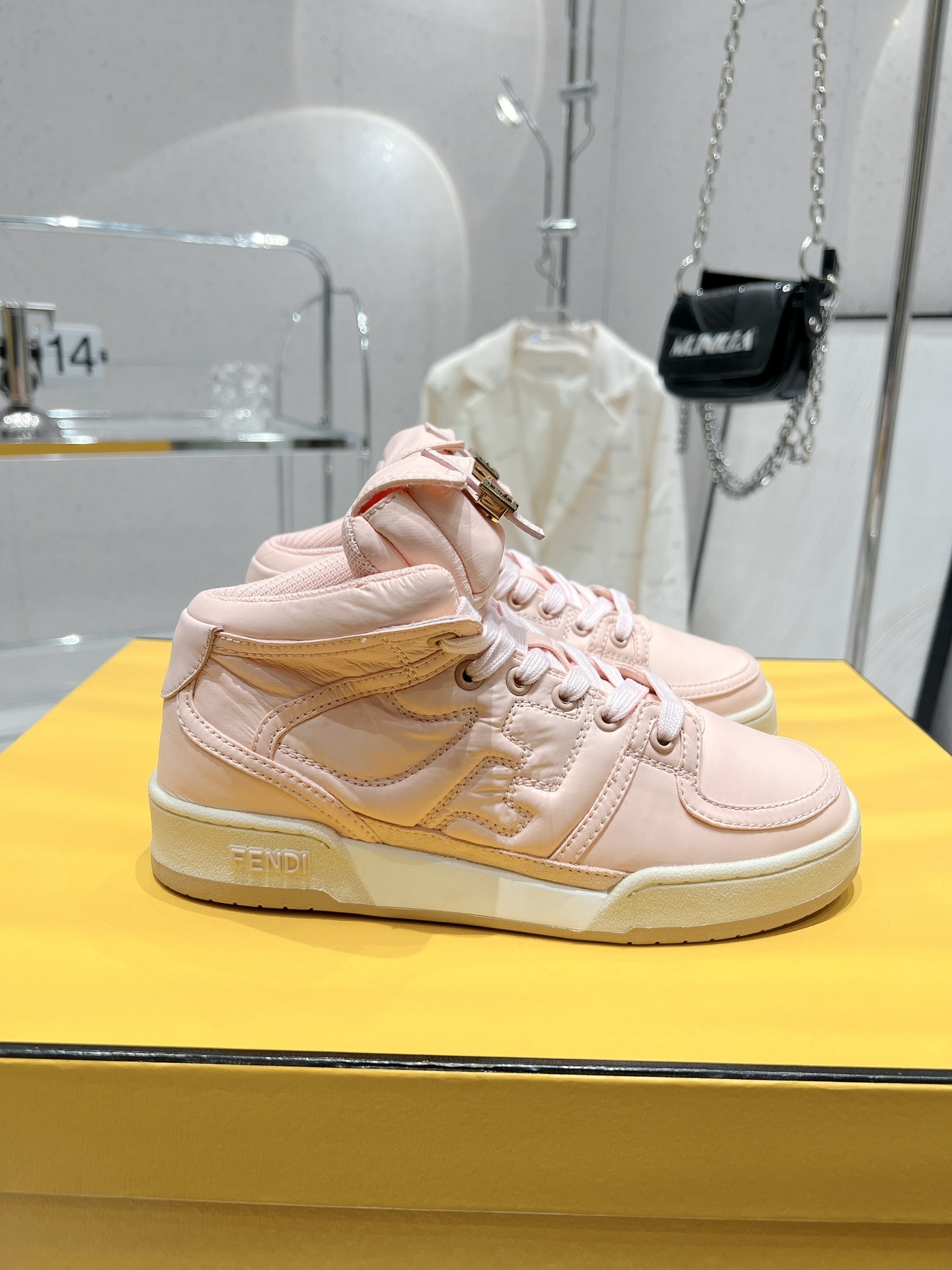 FD F**di Match Lace-Up High-Top Sneakers Pink For Women 8E8380ALIRF1JG9