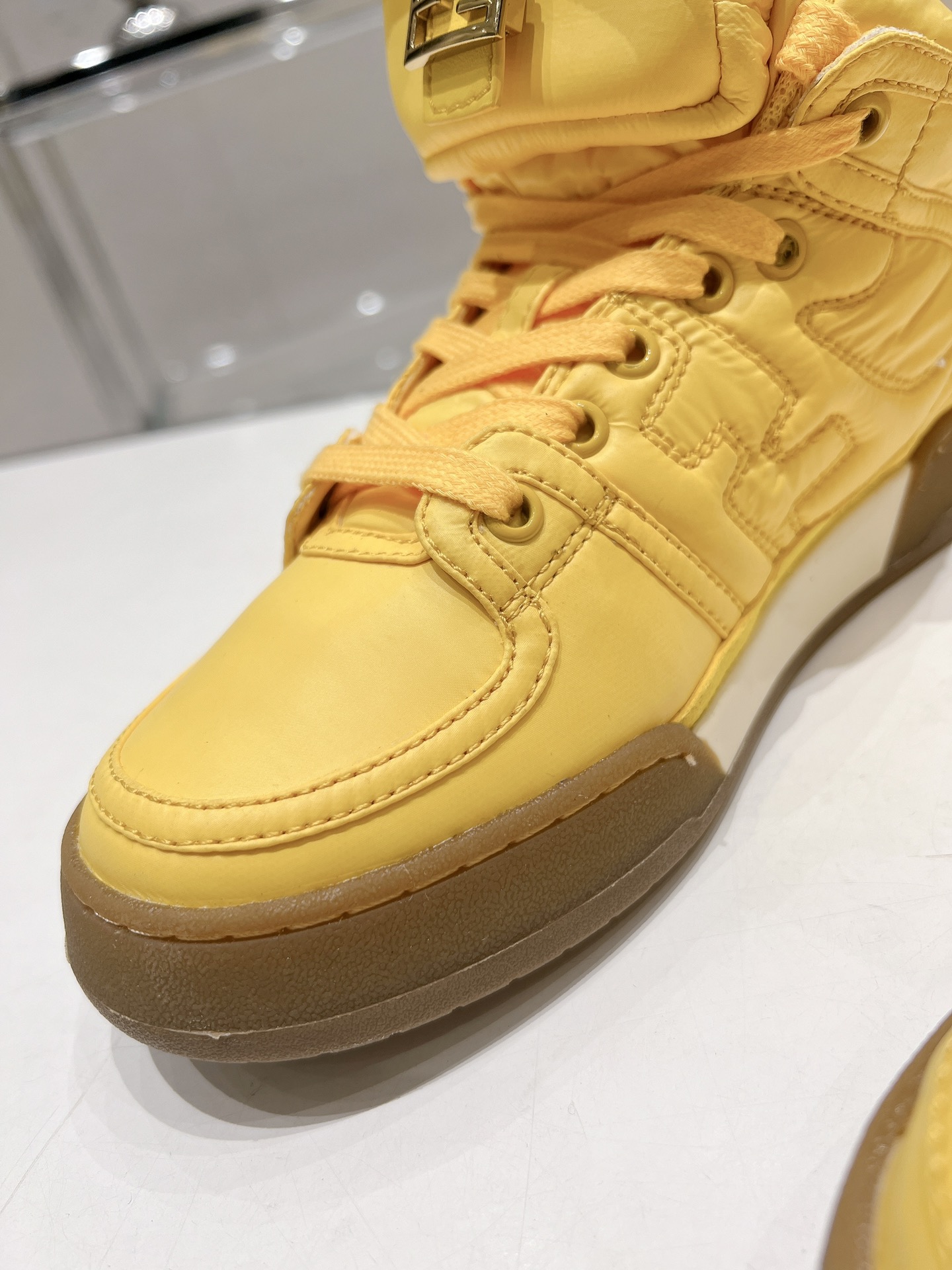 FD F**di Match Lace-Up High-Top Sneakers Yellow For Women