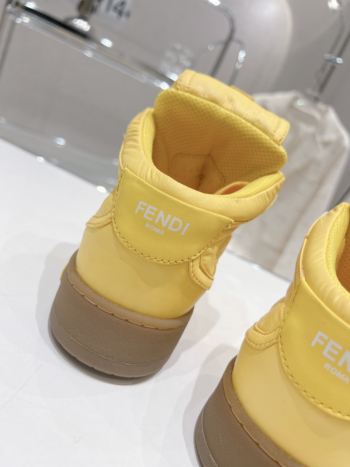 FD F**di Match Lace-Up High-Top Sneakers Yellow For Women