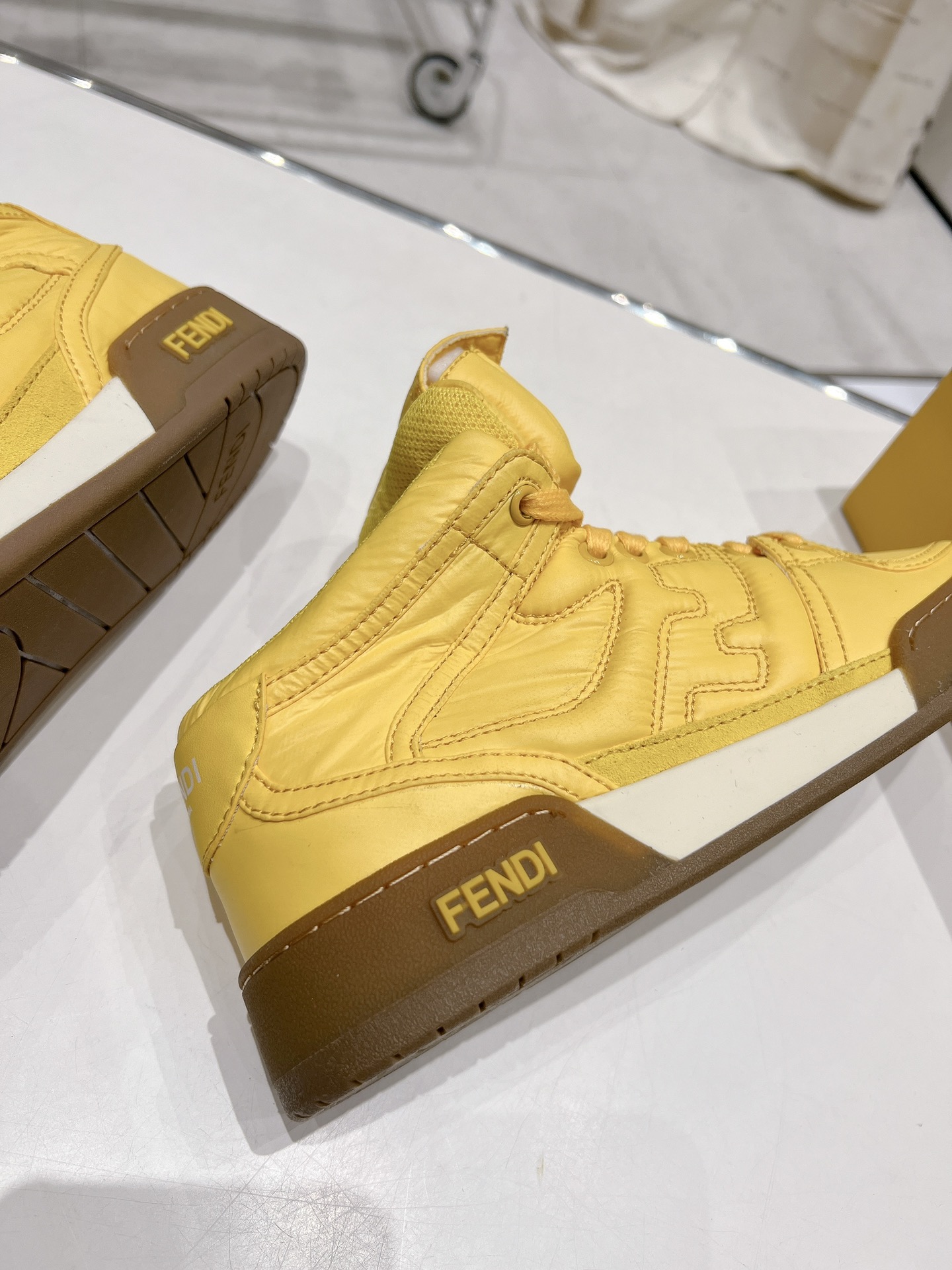 FD F**di Match Lace-Up High-Top Sneakers Yellow For Women