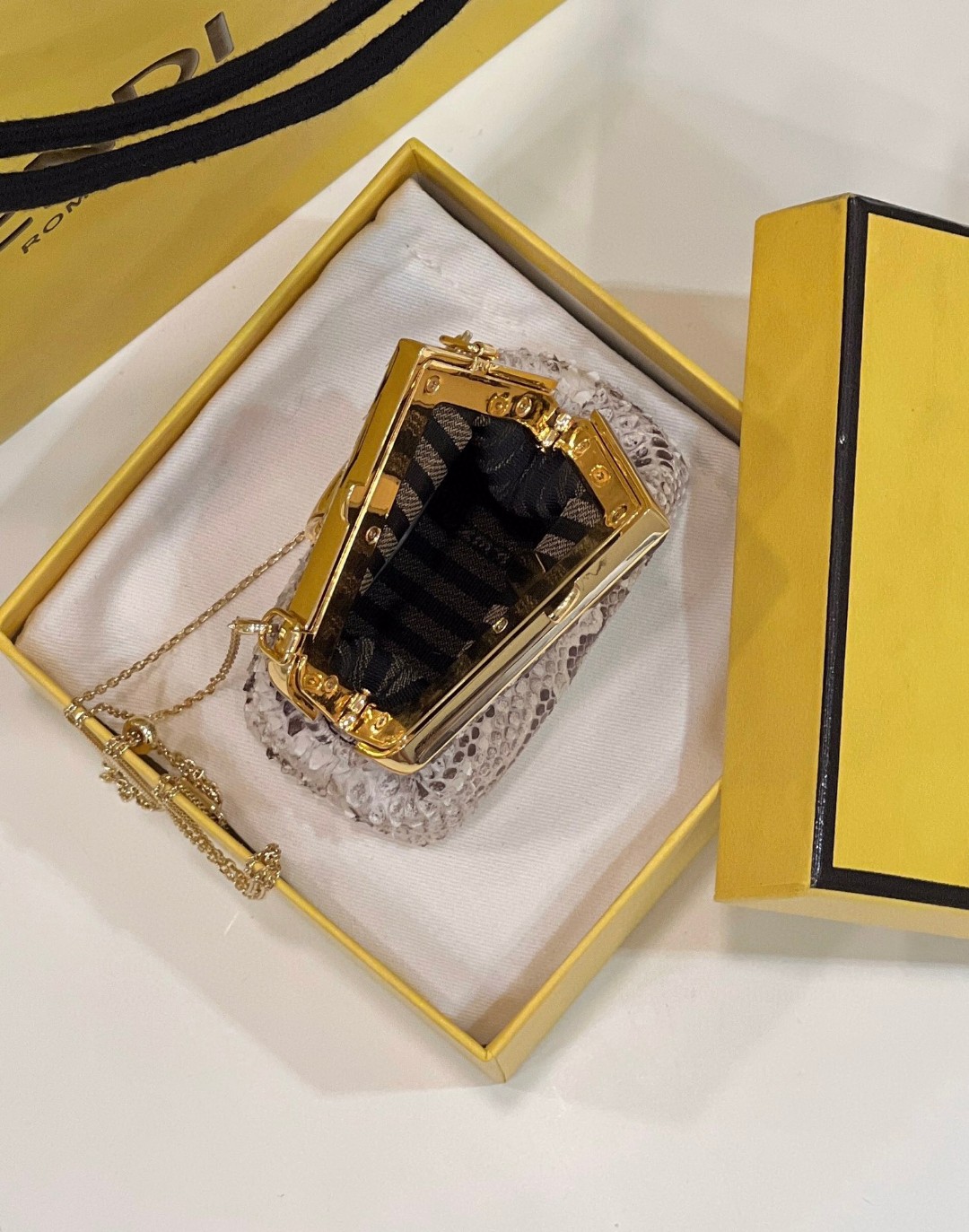 F**di FD First Nano Bag White/Beige/Multicolor For Women 4.6 in/ 11.5 cm