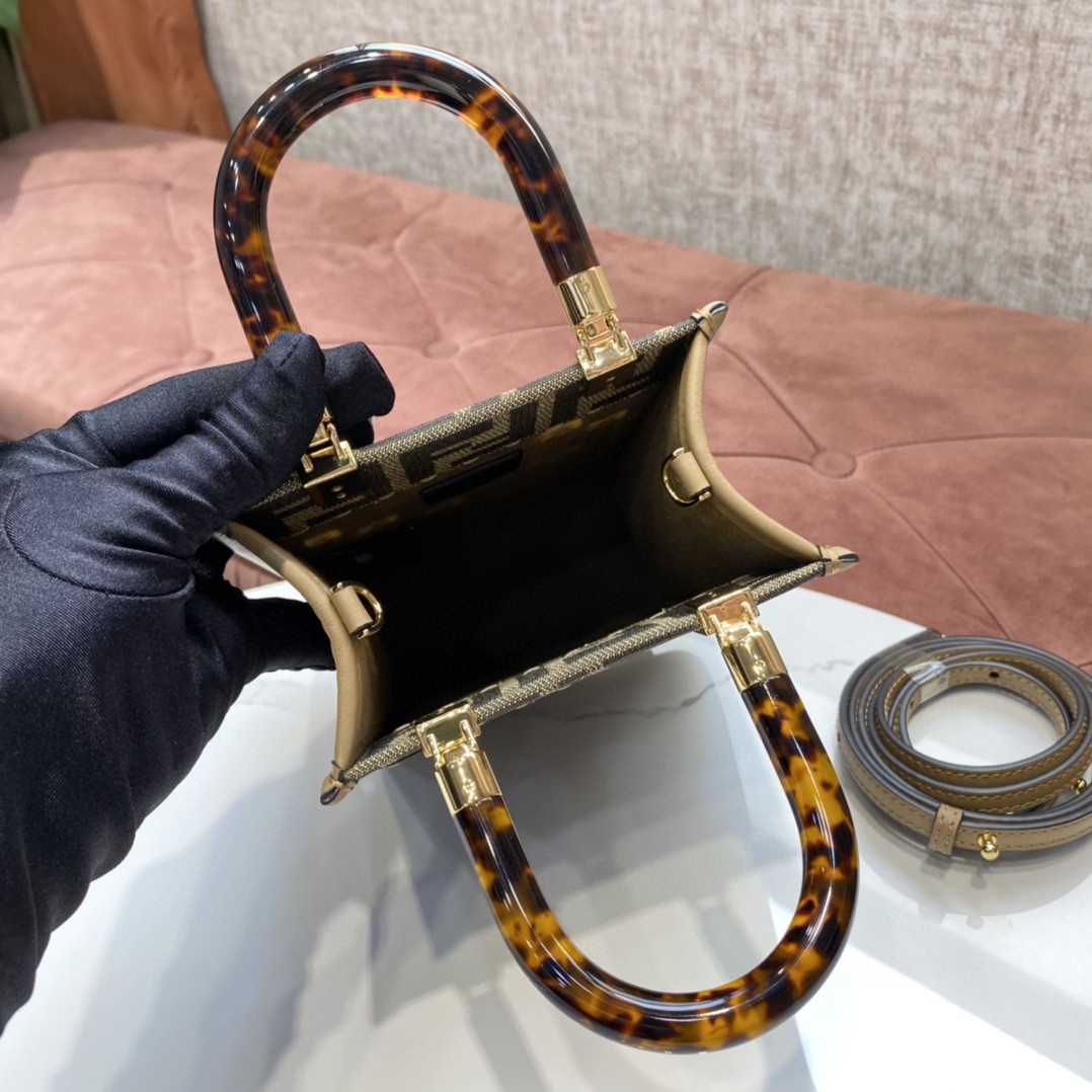 F**di FD Sunshine Mini Shopper Bag Brown For Women 7.1 in/ 18 cm