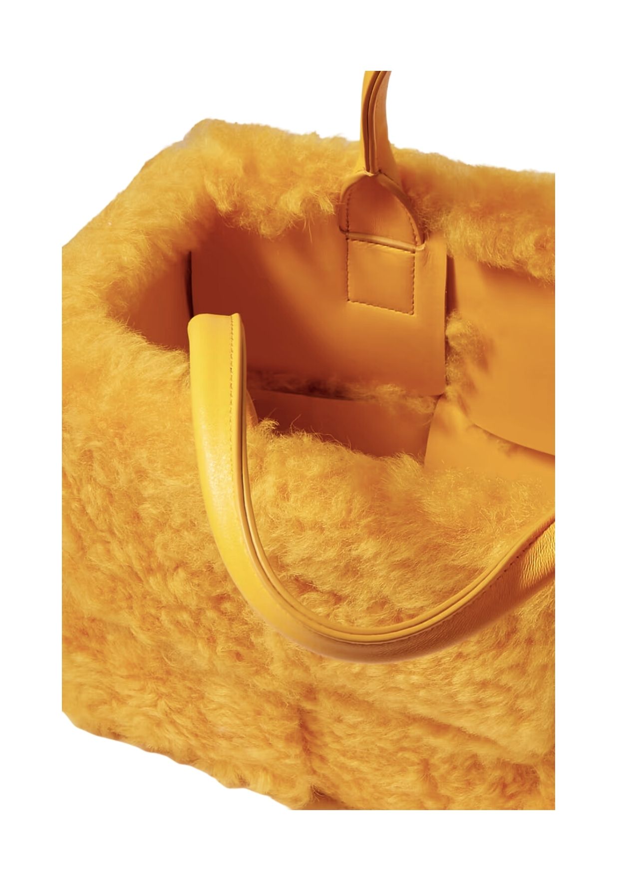 B0tt*ga Ven*ta Arco Small Trimmed Intrecciato Shearling Tote Yellow For Women 17411127377168821
