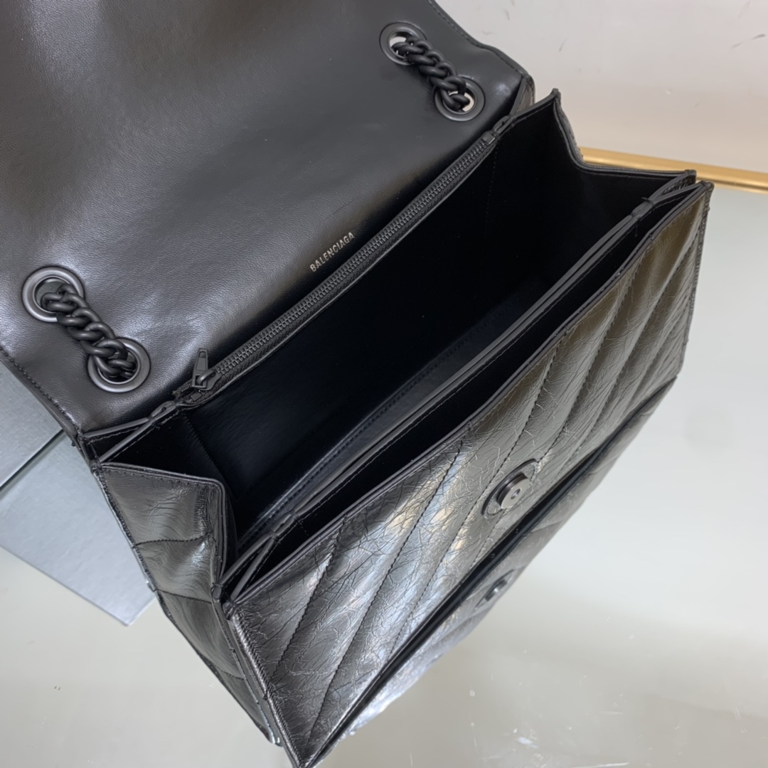 Ba1en*iaga Crush Medium Chain Bag Black/Silver For Women‎ 12.2in/31cm