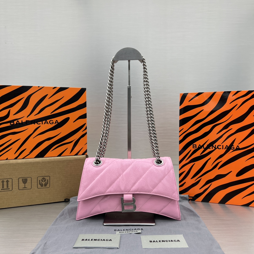 Ba1en*iaga Crush Small Chain Bag Black/Pink/Silver/White For Women‎ 9.8in/24.9cm 716351210J09001