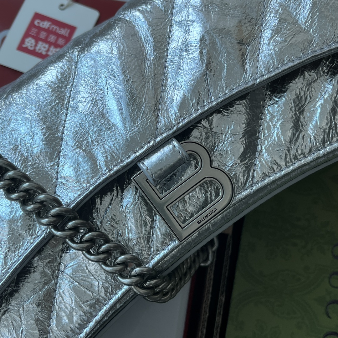 Ba1en*iaga Crush Small Chain Bag Black/Silver/White For Women‎ 9.8in/24.9cm 716351210IY1000