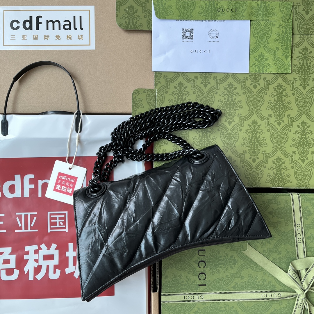 Ba1en*iaga Crush Small Chain Bag Black/Silver/White For Women‎ 9.8in/24.9cm 716351210IY1000