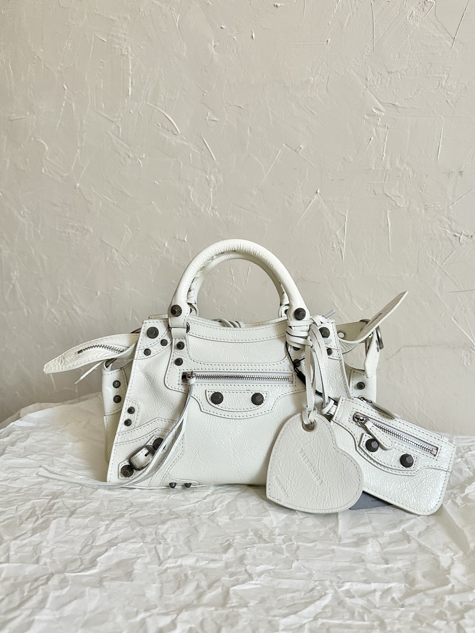 Ba1en*iaga Neo Cagole City Small Handbag White/Silver For Women‎ 10.5in/27cm 222342F046015