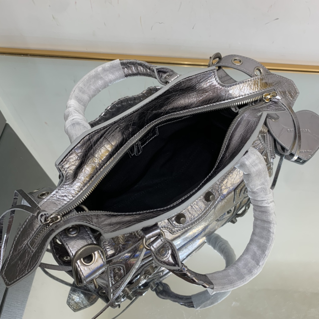 Ba1en*iaga Neo Cagole City Small Handbag Black/Silver For Women‎ 13in/33cm