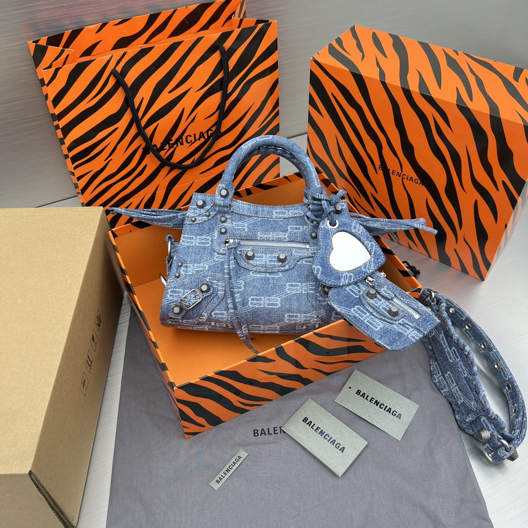 Ba1en*iaga Neo Cagole XS Handbag Blue/Caramel For Women‎ 10.2in/26cm