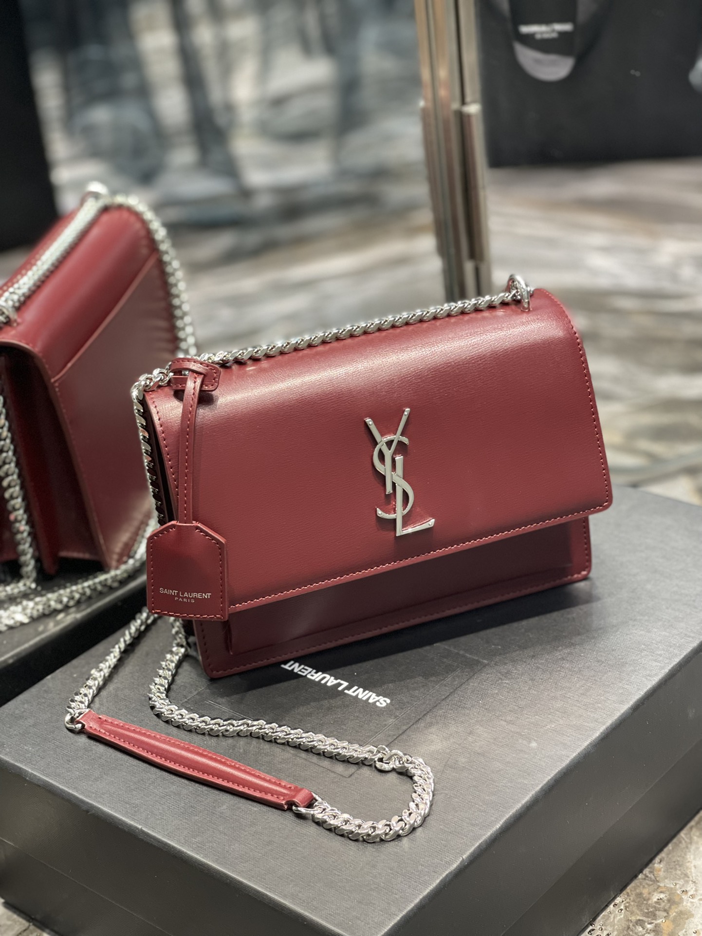 Sa1nt Lau*nt Sunset Medium Chain Bag Red For Women‎ 8.6in/22cm