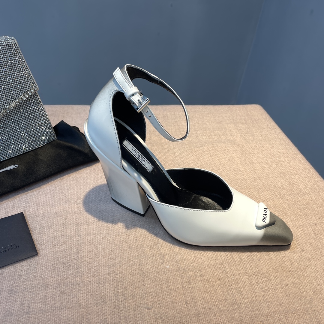 Pra*a Brushed Pumps White For Women 3.7 in/ 9.5cm