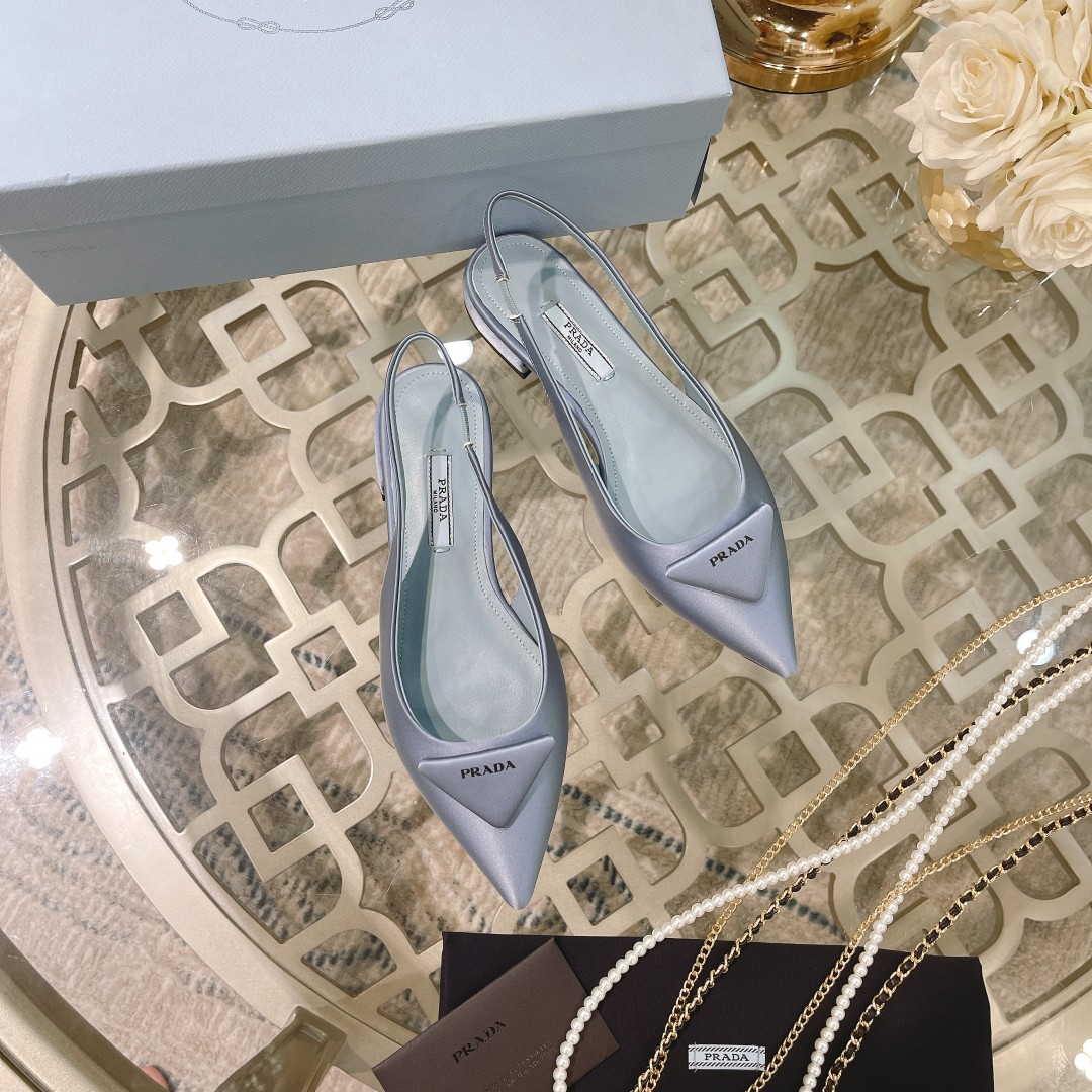 Pra*a Brushed Slingback Pumps Light Blue For Women 0.4 in/ 1cm