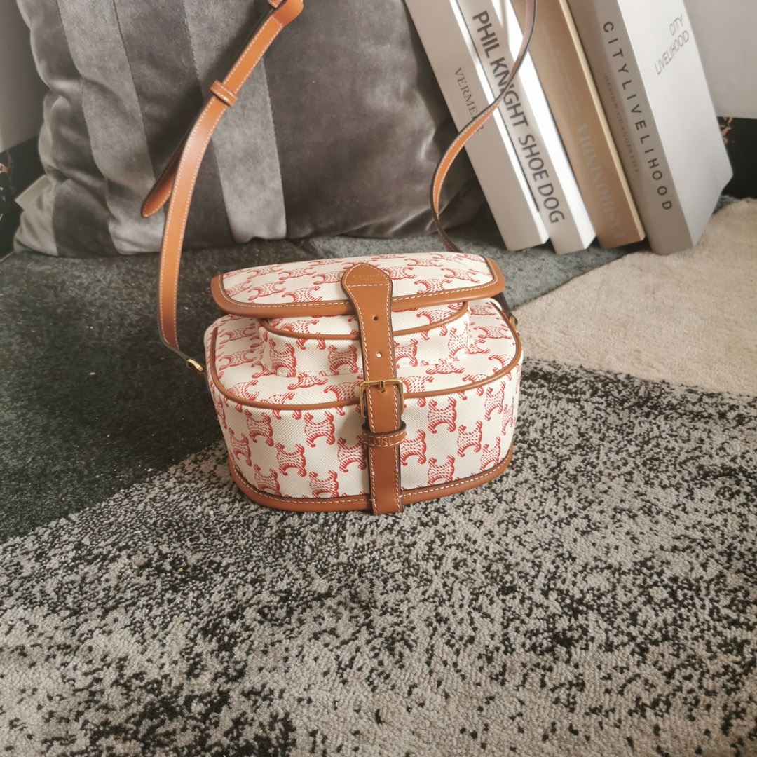 Ce1i*e Mini Besace In Triomphe Canvas White And Red For Women‎ 6in/15cm