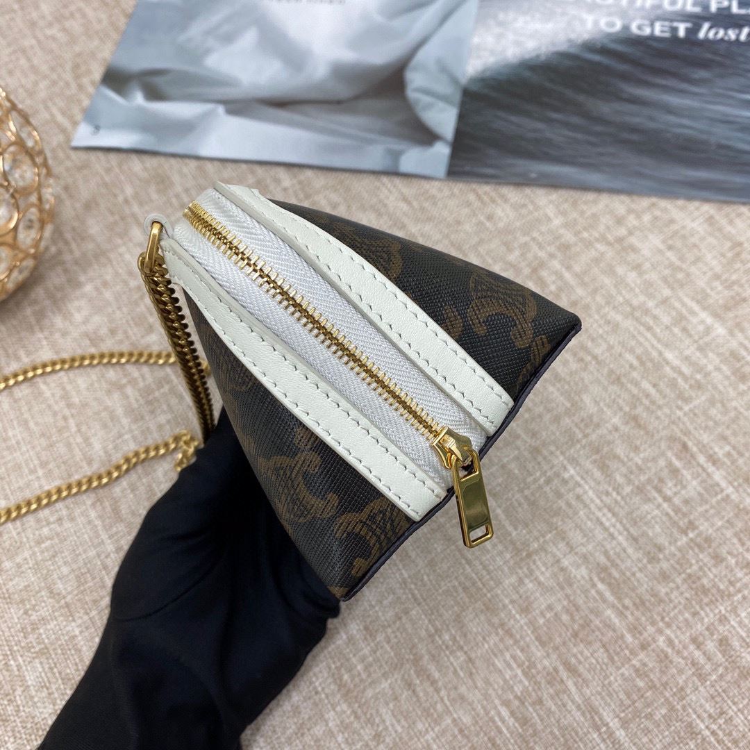 Ce1i*e Clutch With Chain In Triomphe Canvas White/Red For Women‎ 6in/16cm 10E382CBX.01BC