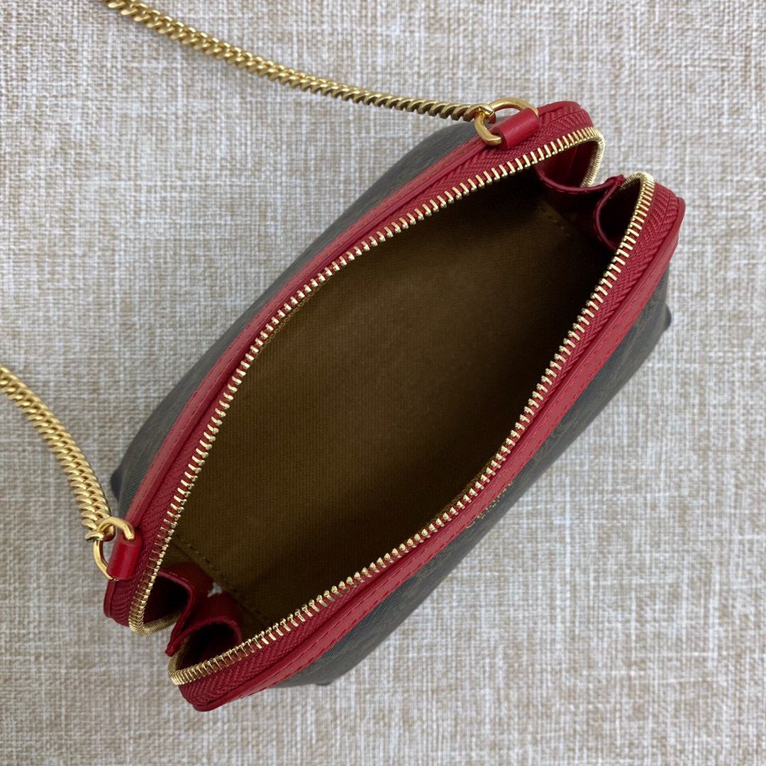 Ce1i*e Clutch With Chain In Triomphe Canvas White/Red For Women‎ 6in/16cm 10E382CBX.01BC