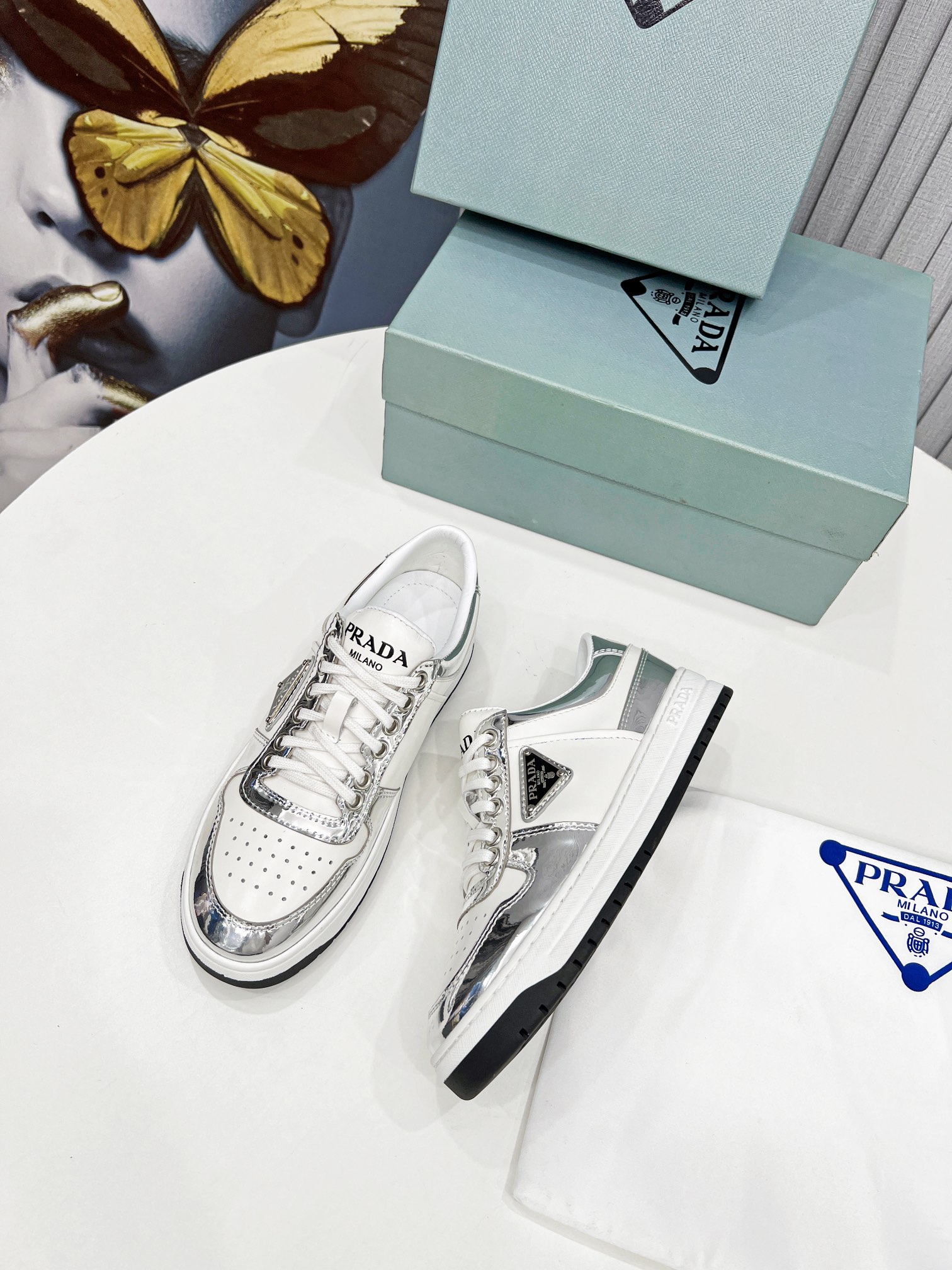 Pra*a Downtown Metallic Sneakers White For Women 1.2 in/ 3 cm