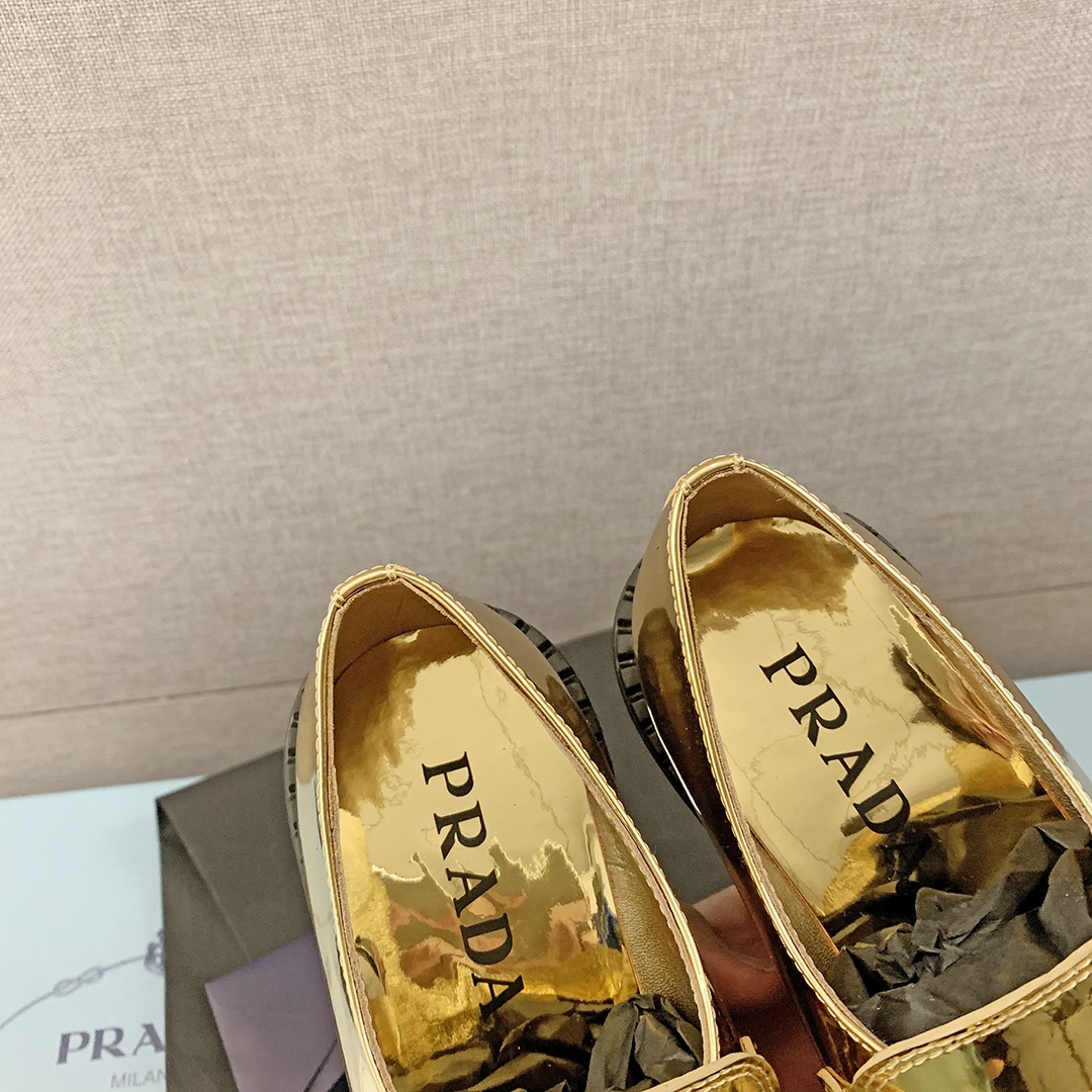 Pra*a Metallic Loafers Gold Tone For Women 1.9 in/ 5cm 1D246M_3AU1_F0522_F_B050