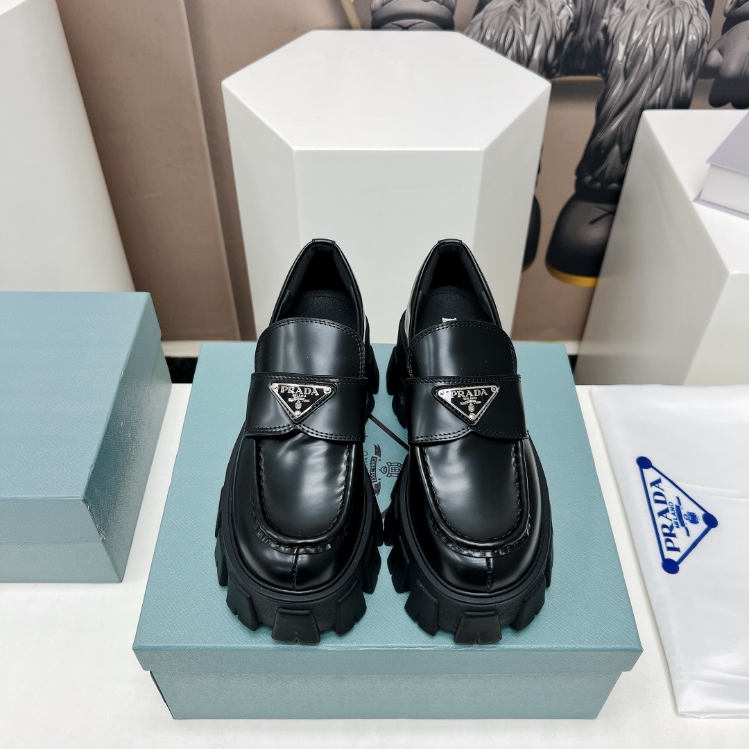 Pra*a Monolith Ombré Brushed Loafers Black For Women 2.1 in/ 5.5cm 1D649M_3LMH_F0I89_F_B055