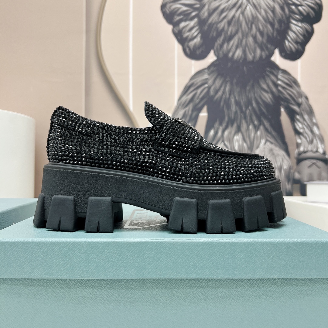 Pra*a Monolith Ombré Brushed Loafers With Crystal Black For Women 2.1 in/ 5.5cm