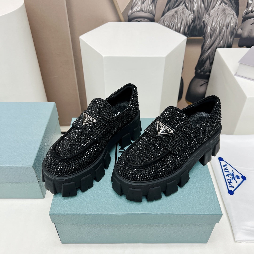 Pra*a Monolith Ombré Brushed Loafers With Crystal Black For Women 2.1 in/ 5.5cm