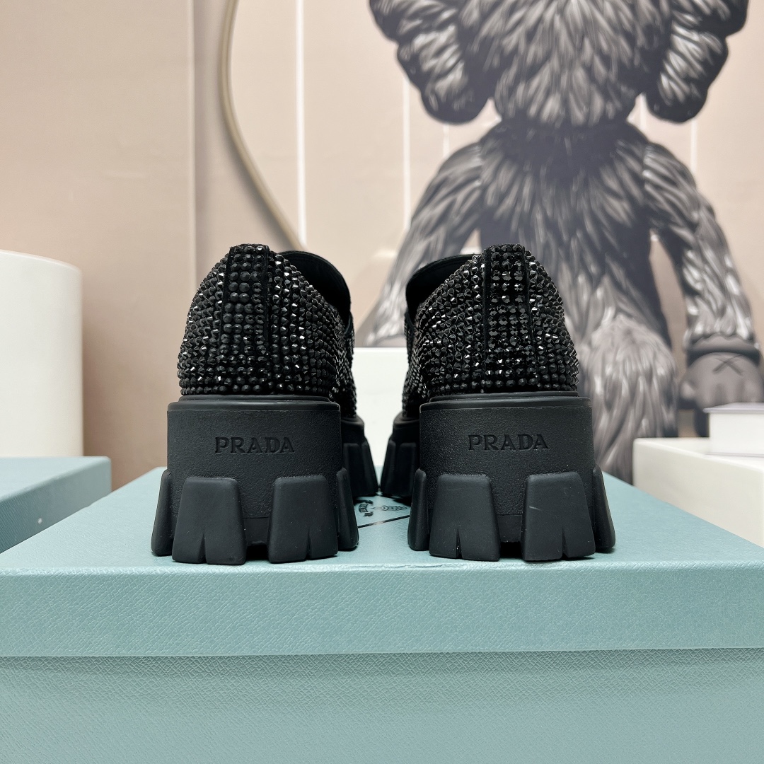 Pra*a Monolith Ombré Brushed Loafers With Crystal Black For Women 2.1 in/ 5.5cm