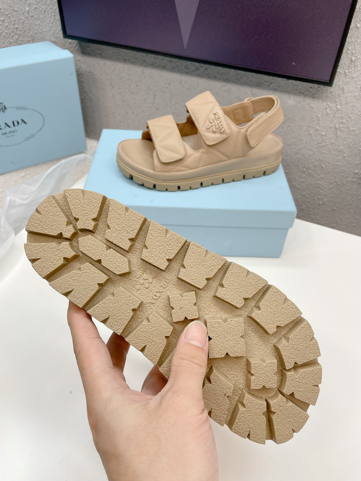 Pra*a Padded Nappa Sandals Beige For Women 0.8 in/ 2cm 1X721M_038_F0F24_F_020