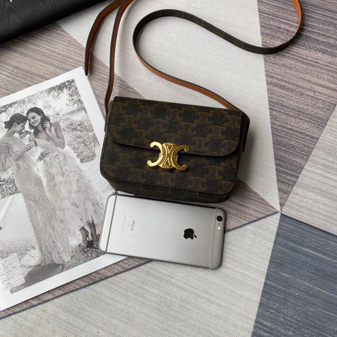 Ce1i*e Triomphe Shoulder Bag Brown/Black For Women‎ 7in/18.5cm