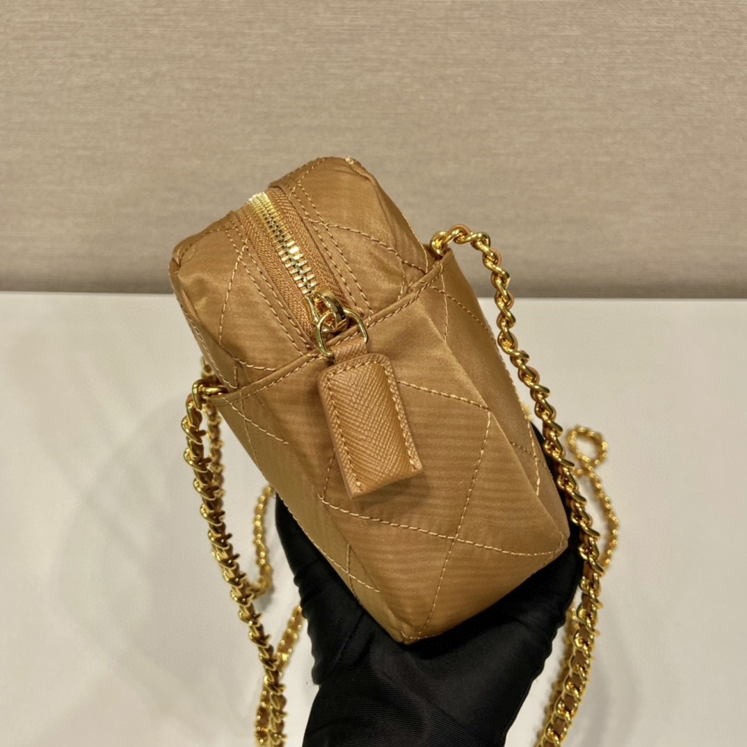 Pra*a Vintage Chain Rhombus Bag Brown/ Green Khaki For Women 7.5 in / 19 cm