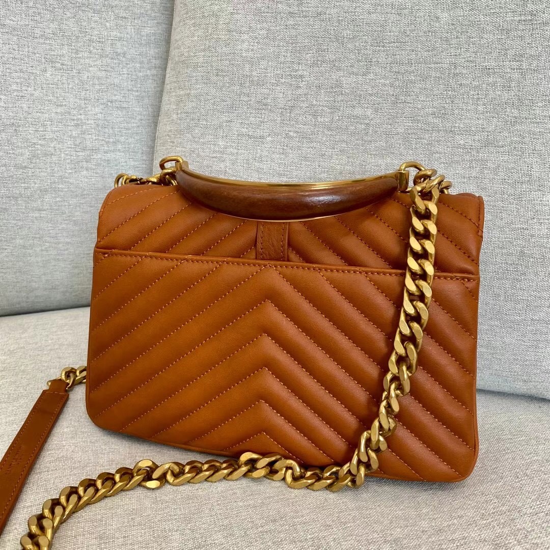 [True-to-ORIGINAL] Sa1nt Lau*nt College Medium Chain Bag Brown For Women‎ 9.4in/24cm 6002791U8077715