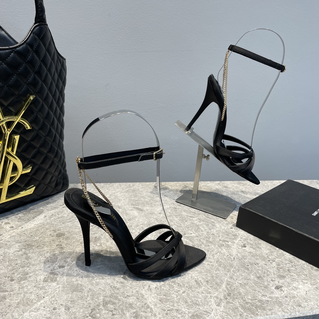 Sa1nt Lau*nt Melody Sandals In Crepe Satin Black For Women 7315611UUKK1000