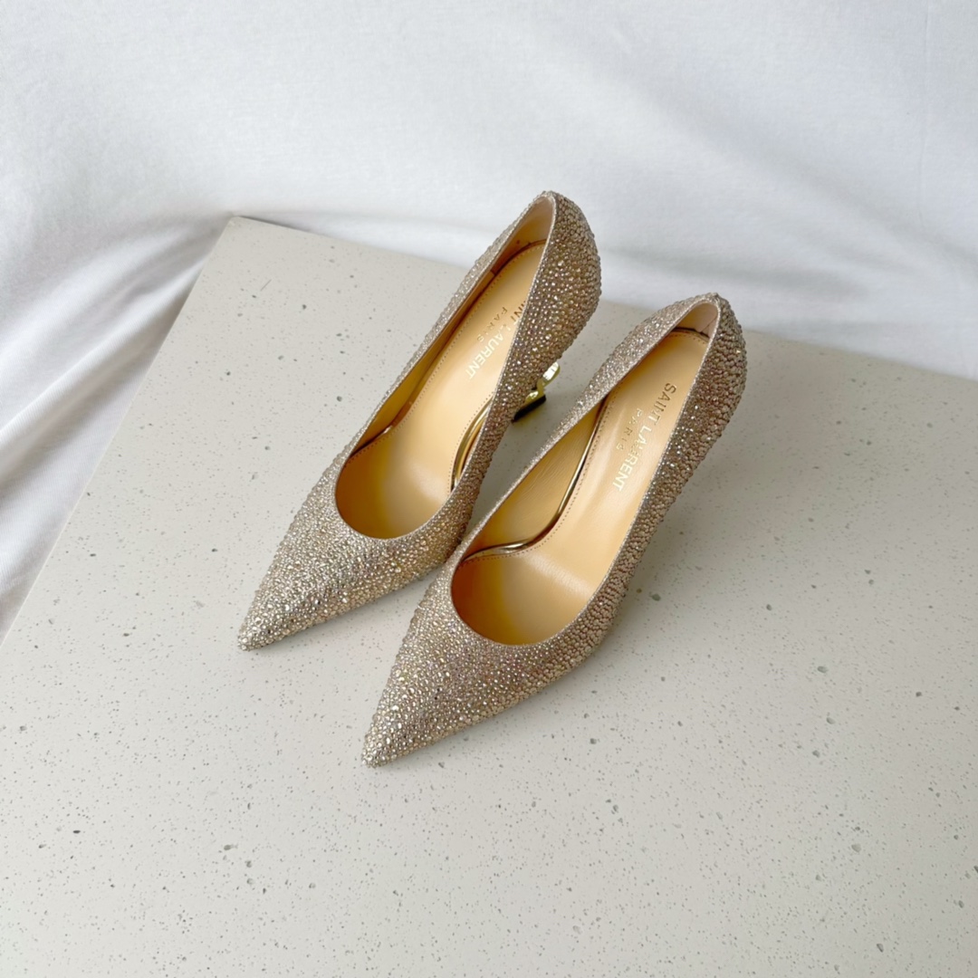 Sa1nt Lau*nt Opyum Pumps In Rhinestones Gold For Women