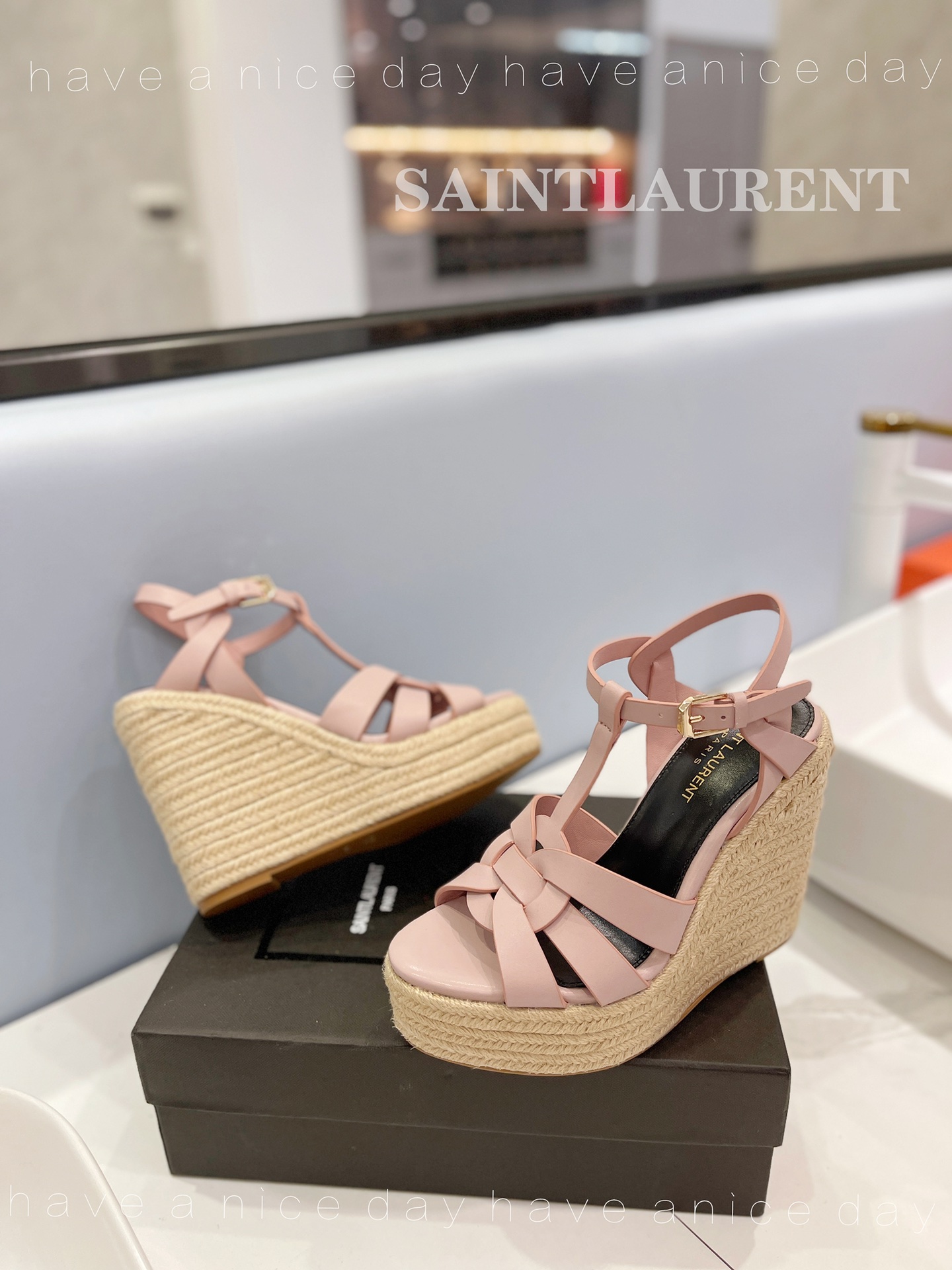 Sa1nt Lau*nt Tribute Espadrilles In Smooth Light Pink For Women