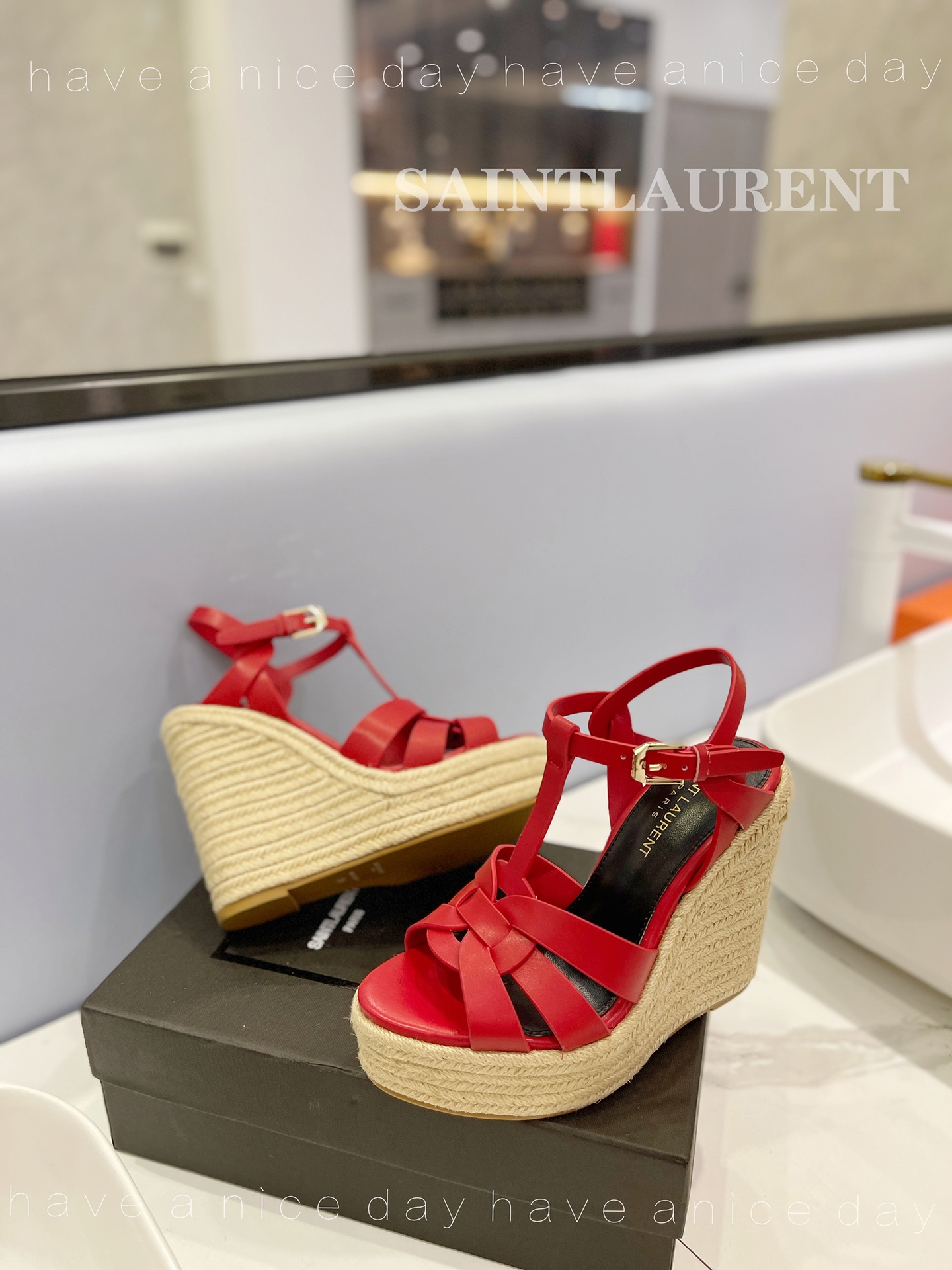 Sa1nt Lau*nt Tribute Espadrilles In Smooth Red For Women