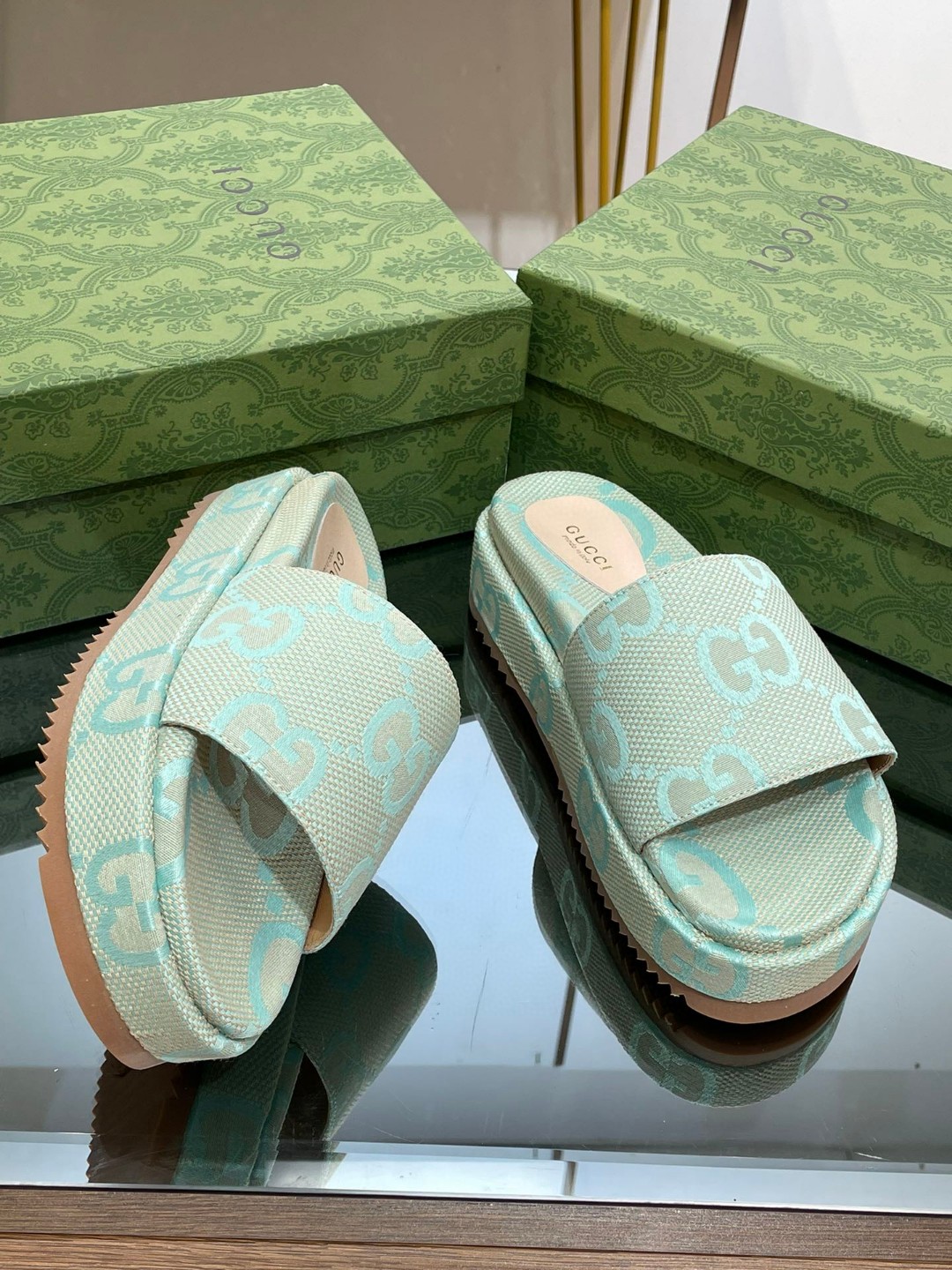 Gvc*1 Jumbo Gg Platform Slide Sandal Light Green For Women