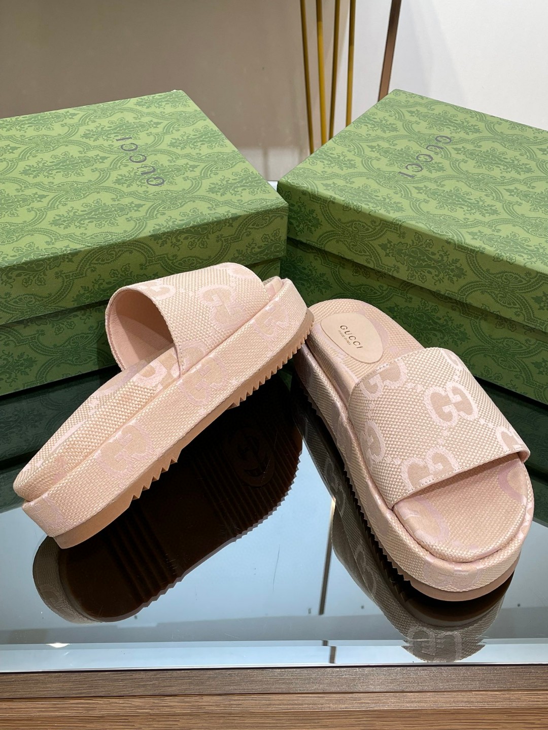 Gvc*1 Jumbo Gg Platform Slide Sandal Beige For Women 730043 UKO00 8805