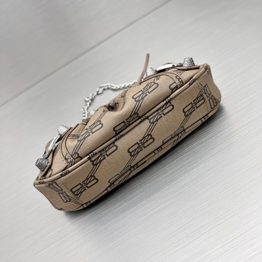 Ba1en*iaga Le Cagole Mini Bag With Chain Bb Monogram Coated Canvas In Beige For Women 8.2 in/20.8 cm 695814210E72762