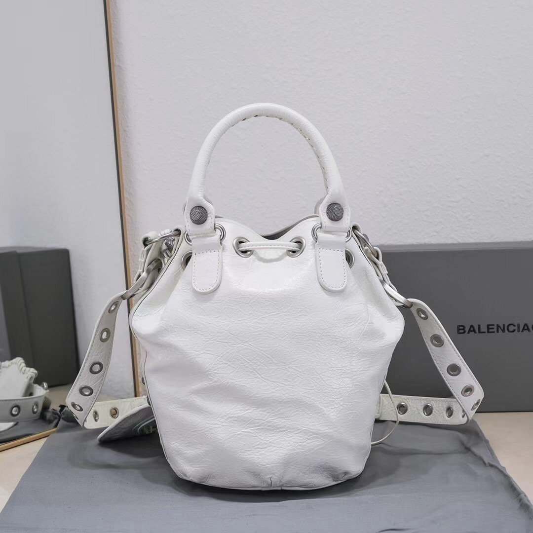 Ba1en*iaga Le Cagole Small Bucket Bag In White/Black/Purple For Women 11.8in/30 cm