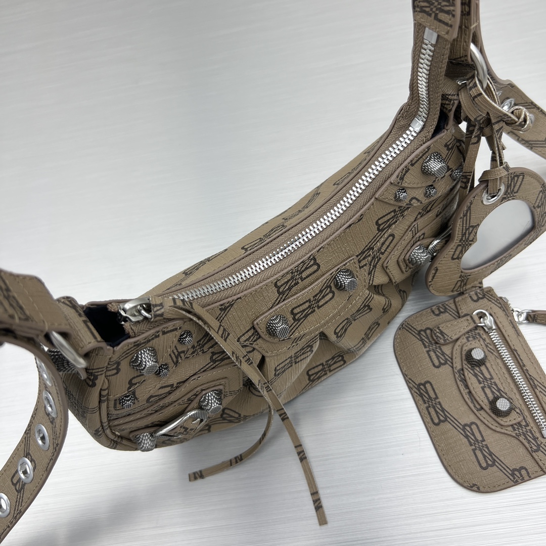 Ba1en*iaga Le Cagole XS Shoulder Bag Bb Monogram Coated Canvas In Beige For Women 10.2 in/26 cm