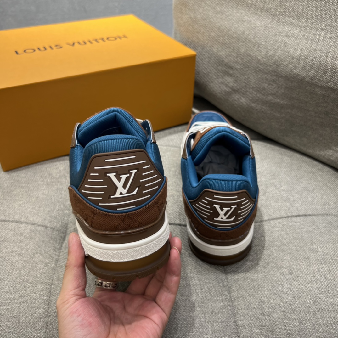 L0vis Vvtt0n LV Trainer Sneaker Brown And Dark Blue For Men