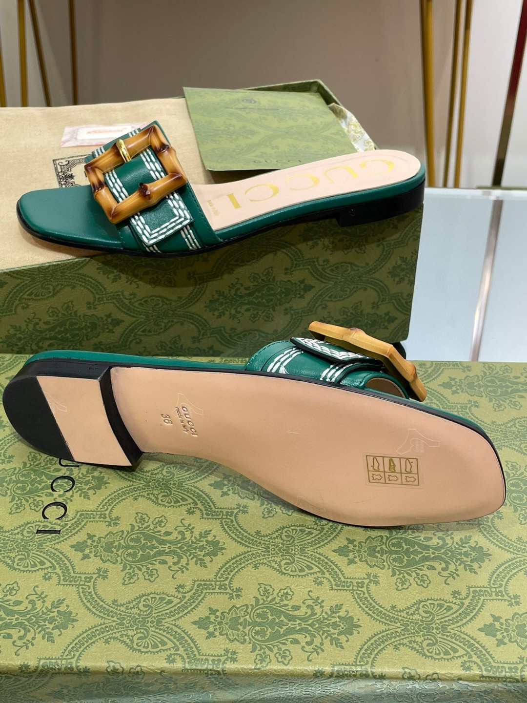 Gvc*1 Slide Sandal With Bamboo Buckle Green For Women 724837 C9D00 3120