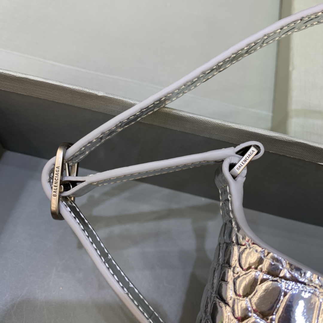 Ba1en*iaga Small Hobo Bag Metalic Sliver Tone For Women 9in/23 cm