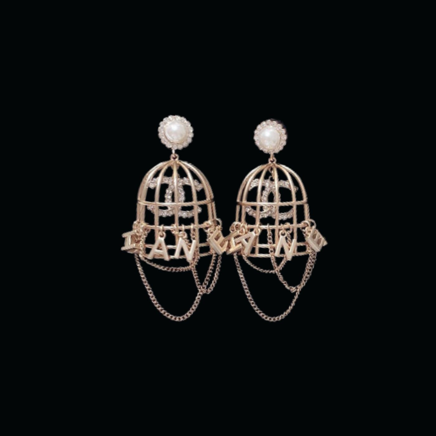 Ch**el Bird Cage Shape Earrings Gold Tone For Women