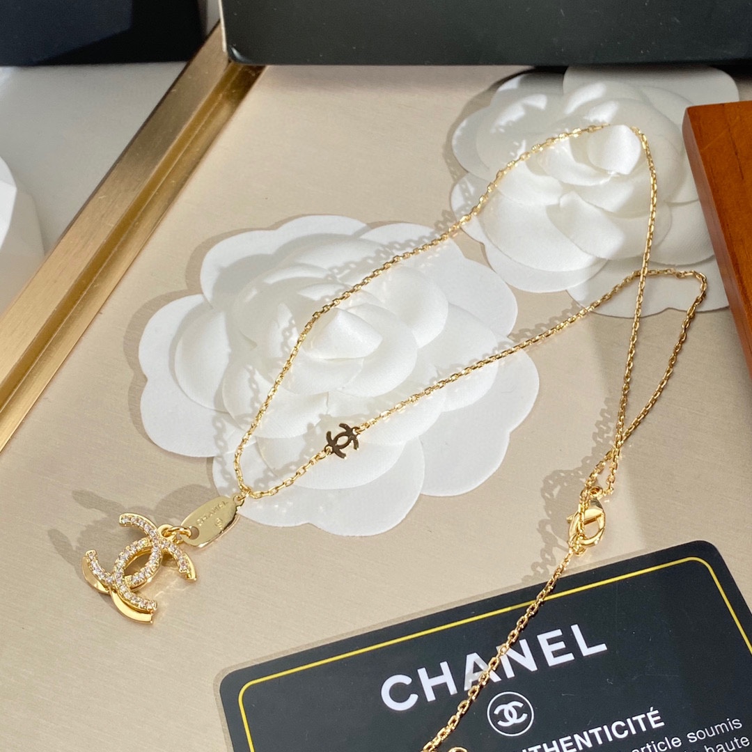 Ch**el Double C Necklace Gold For Women